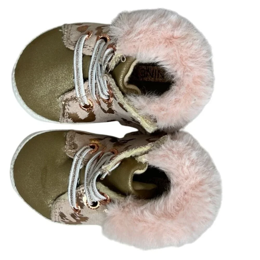 Nine West Baby Lucy Rose Gold Faux‎ Fur Booties 1 Shoes Snow Princess Feminine